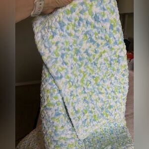 Cozy Blue and Green Hand Crochet Baby Blanket for Ultimate Comfort 31 in x 31 in